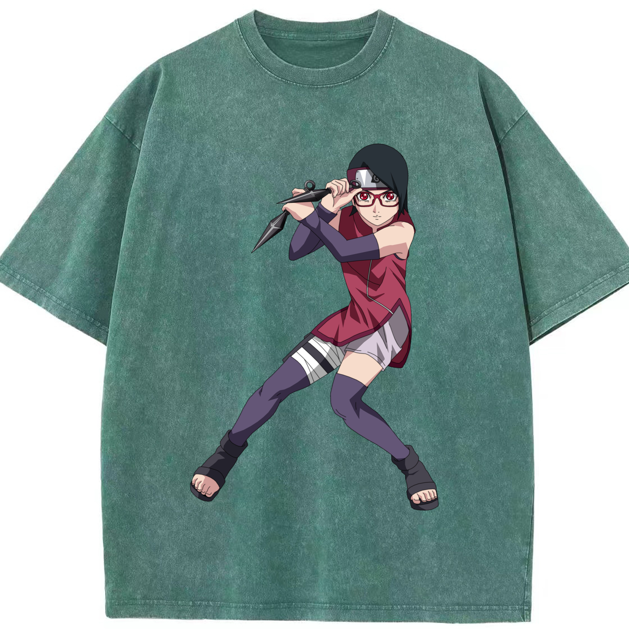 （画像用） NARUTO -ナルト- うちは サラダ Uchiha Sarada 綿100% ヴィンテージ風 半袖Tシャツ（フロントプリント）